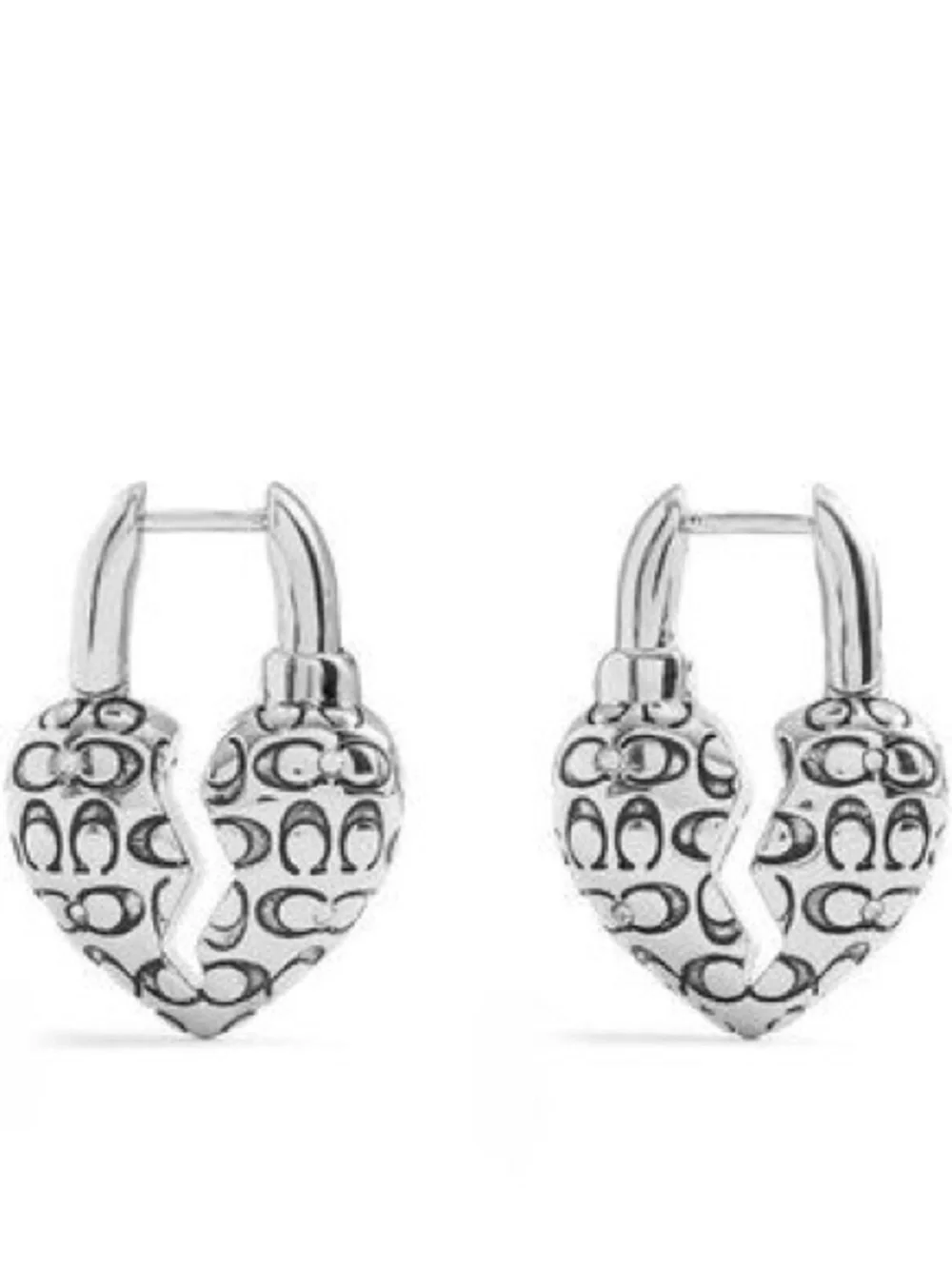 NWT! COACH Silver-Tone Broken Heart Hoop Earrings - Picture 2 of 6